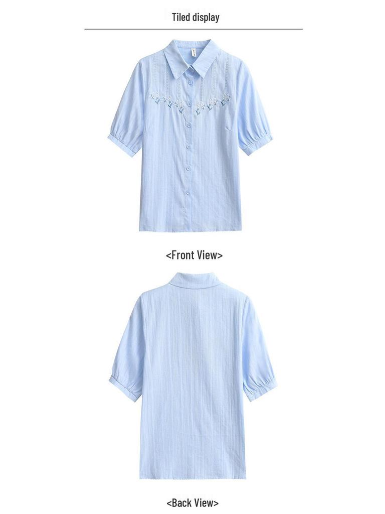 Женская модная рубашка из чистого хлопка с вышивкой, с коротким рукавом - Лето 2024