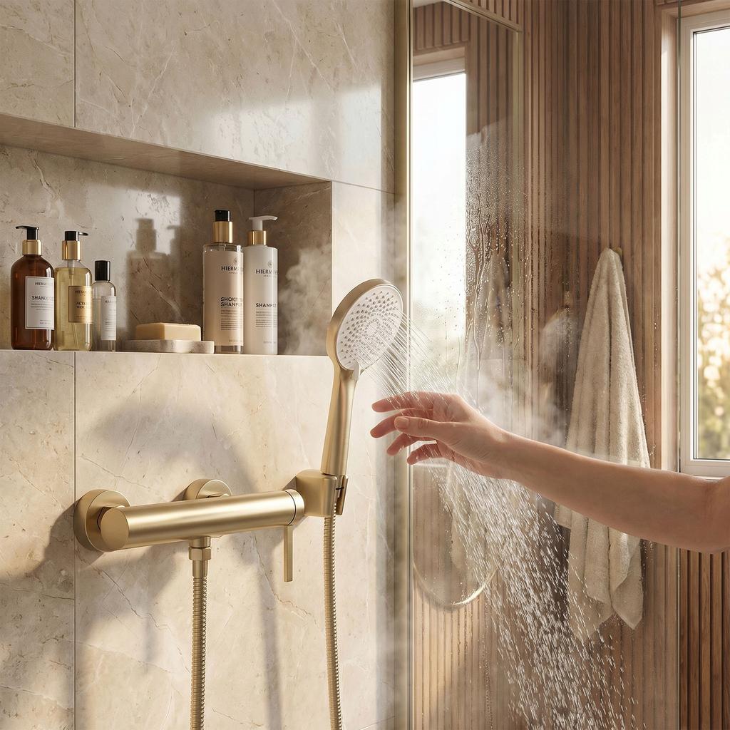 Rivo Gold Brushed Wall-Mounted Shower Faucet