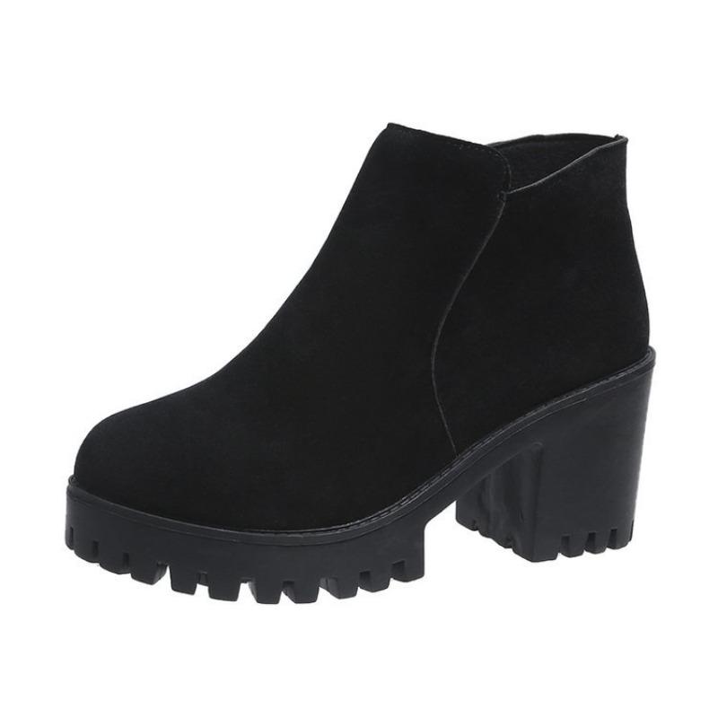 Короткие сапоги на грубом каблуке для женщин с круглым носком, молнией сбоку, толстой подошвой, высокие каблуки для женщин, ботинки Martin