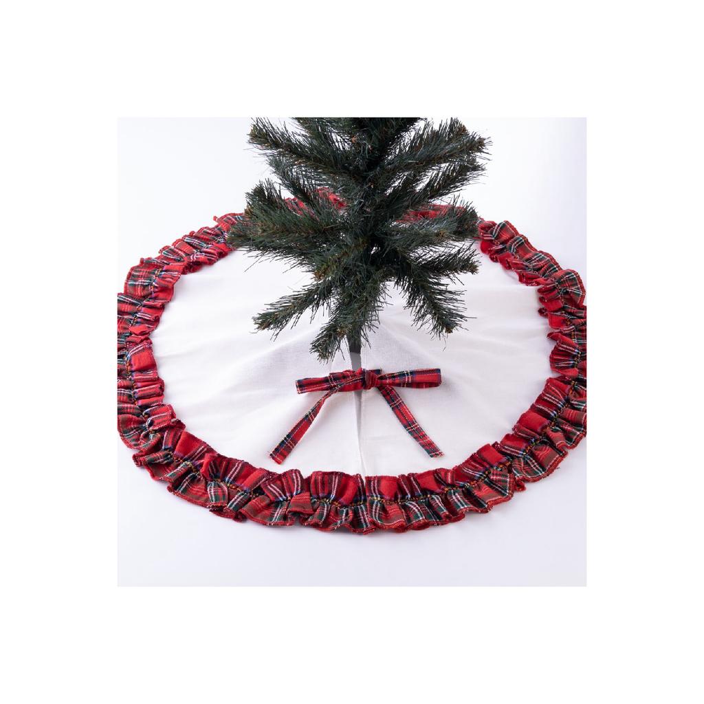 Christmas Pine Tree Cover, Cream Overlocked Cotton Plaid And Natural 60 Cm