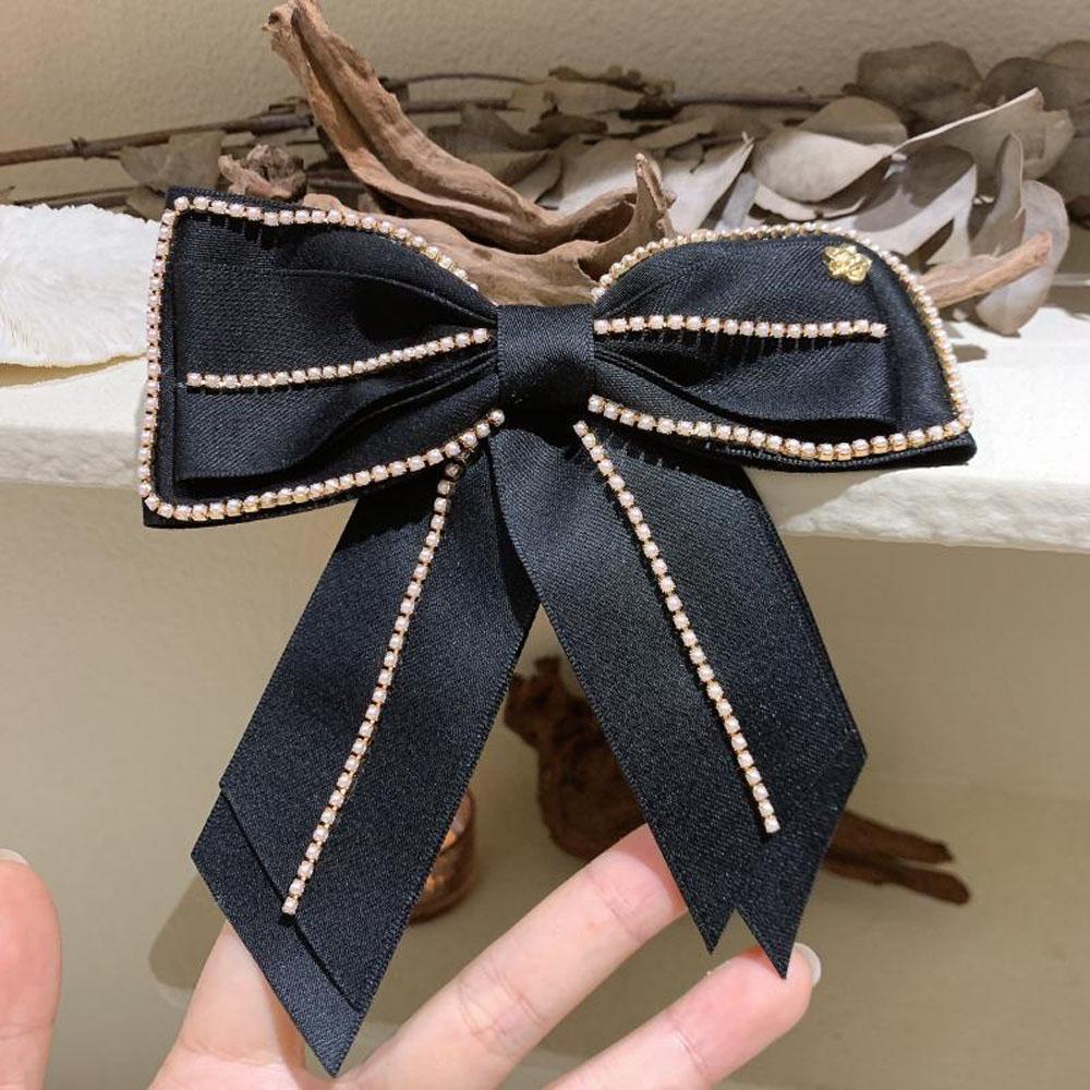 Gift Fashion Pearl Chain Women Side Clip Bow Hair Clip Spring Clip Hair Accessories