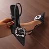 Fashion Denim Blue Women Sandals Elegant High Heels Slingback Pointed Toe Shoes Fashion Desiger Rhinestone Woman Pumps Wedding Shoes