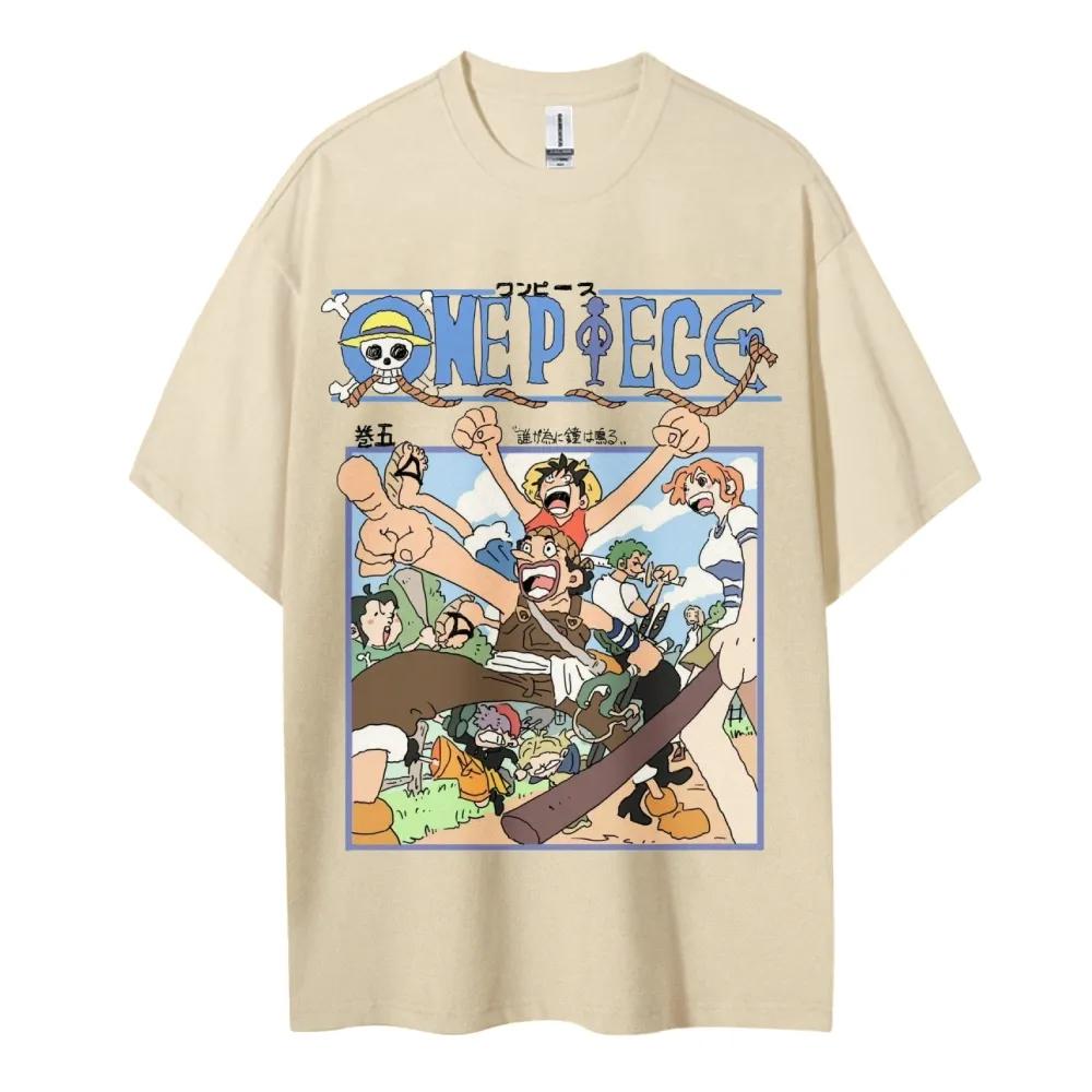 Аниме One Piece Производные Луффи Усопп Печать Мужская и Женская Летняя Мода Дышащая Уличная Футболка с Коротким Рукавом
