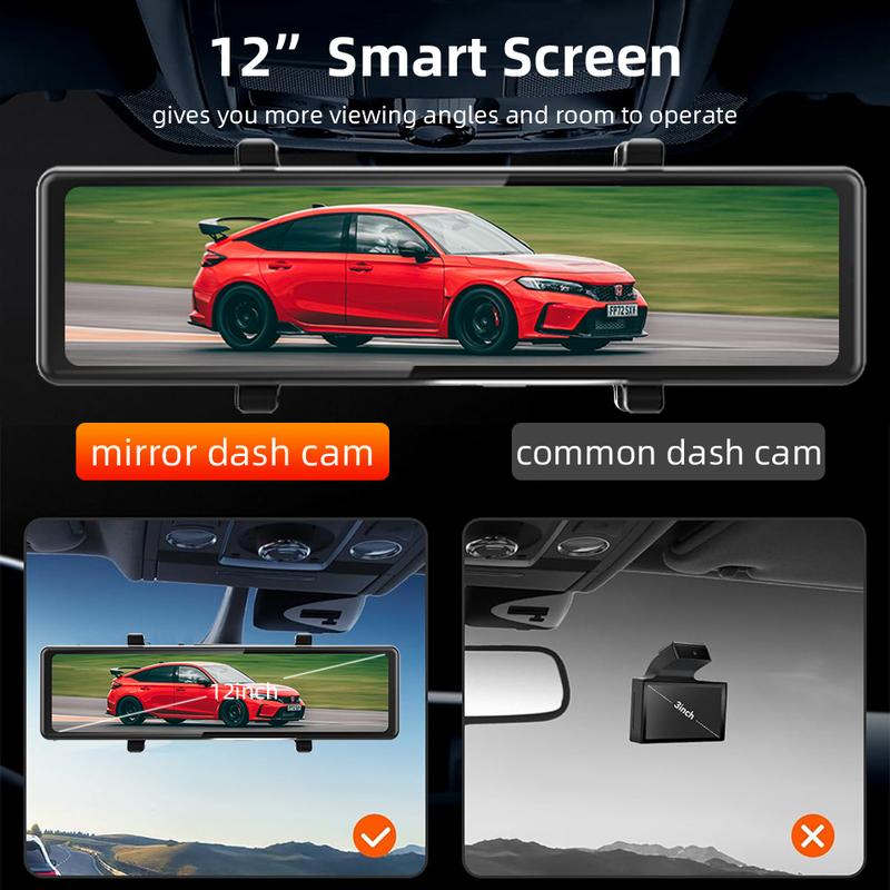 E-ACE 4K Dashcam Mirror 12 Inch Car Video Recorder Support 2.5K Waterproof Rear Camera ADAS WIFI GPS Black Box Dash Cam