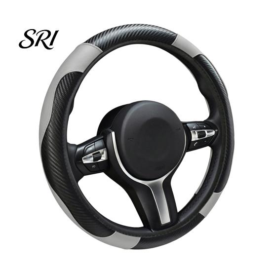 Breathable Car Interior Accessory Leather Steering Wheel Cover, Non-Slip Wrap with Honeycomb Ventilation Non Slip Driving Grip Cover Holes,