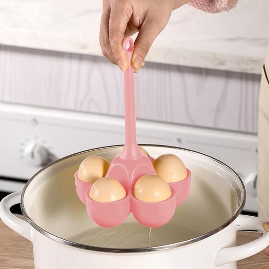 Silicone Egg Steamer 3/5 Cavities Long Handle Heat Resistant Easy Drainage Egg Cooker Steaming Cup Holder Kitchen Supplies