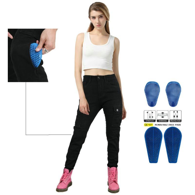 Womens Motorcycle Riding Pants With Protective Padding Cotton Blend Denim Style Biker Trousers Season