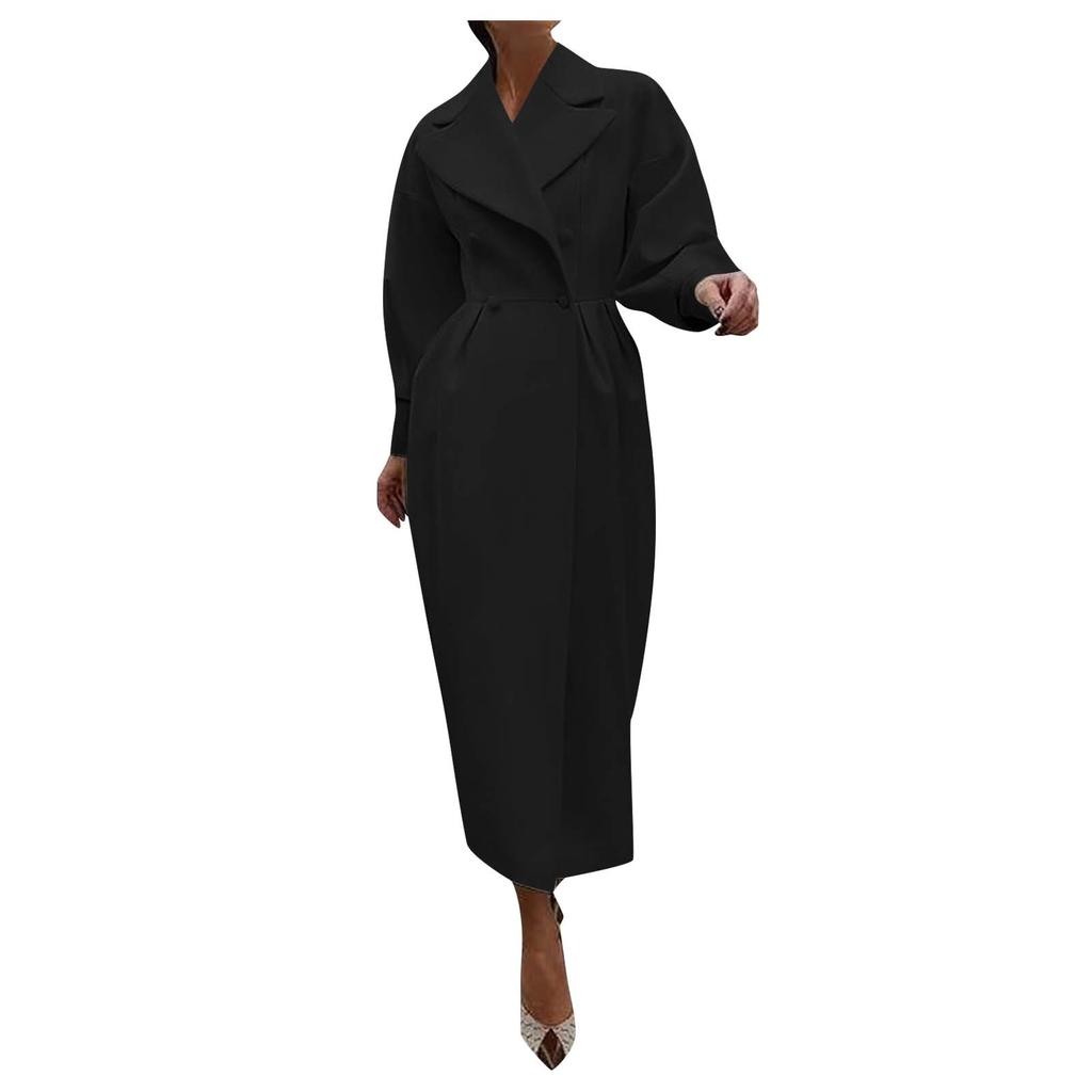 Женская мода в стиле ретро с рукавами и большими лацканами, шерстяное пальто, длинное пальто