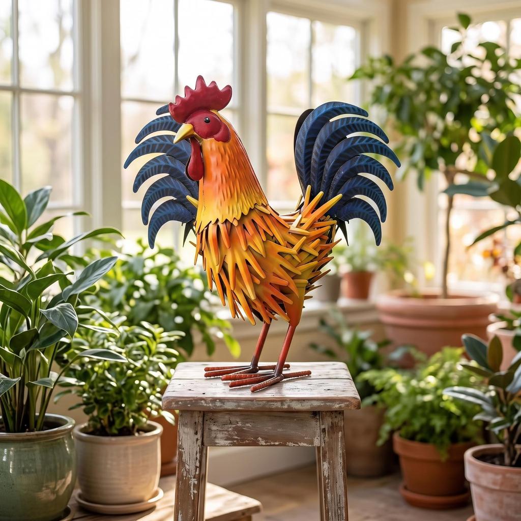Cockerel Garden Ornament Farmhouse Outdoor Statue Sturdy for Patio