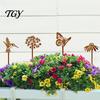 Metal Garden Stakes Rusty Silhouette Stake, Rustic Flower Pot Insert for Patio, Vintage Natural Atmosphere Decor Bird Bee Butterfly And Ladybug Design