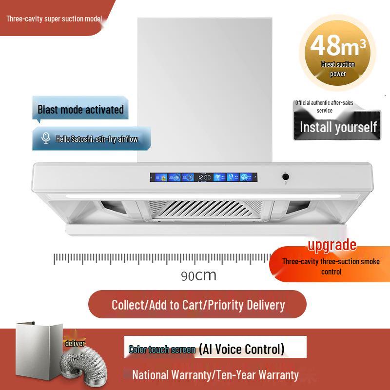 European Style High Suction Kitchen Range Hood: Top Mount T-Type with Automatic Cleaning.