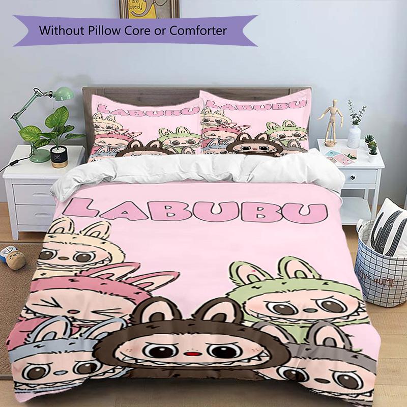 3pcs Duvet Cover Set (1*Duvet Cover + 2*Pillowcase, Without Core), Labubu Print Bedding Set, Bedroom Decor, All‑Season, Birthday Gift