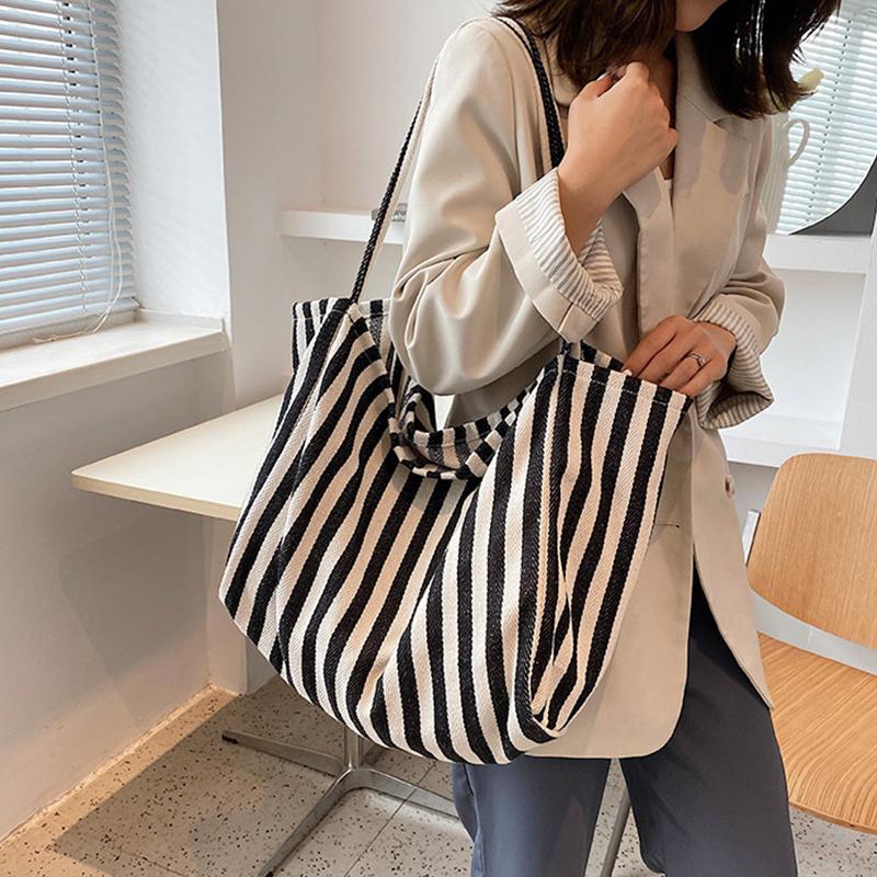 Холщовая сумка большой вместимости для женщин, модная полосатая сумка на плечо, новая сумка с верхней ручкой, дорожная сумка, сумка для покупок