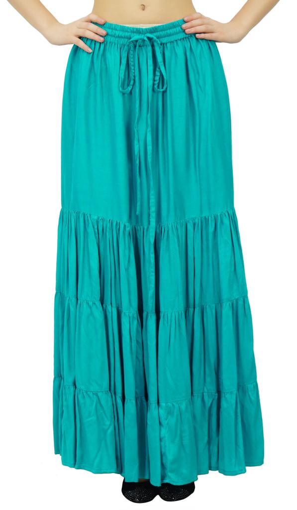 Bimba Длинная расклешенная юбка макси-ярус в стиле бохо с эластичной резинкой на талии из вискозы в стиле бохо