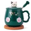 Керамическая крышка для кружки с ложкой дизайн кошки кофейная кружка кружка милый подарок на день рождения (белый) (зеленый)