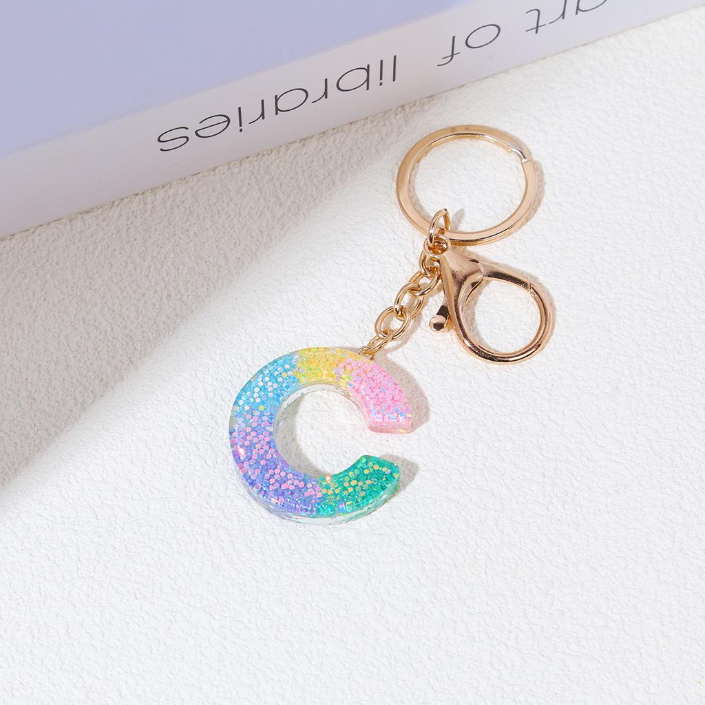 Resin Rainbow Color English Letter Fringed Keychain, Creative High-End Crystal Drop Glue Pendant Jewelry Pendant