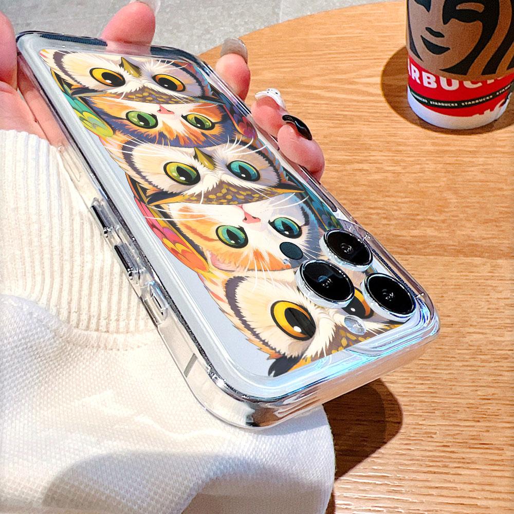 Owls and Cats Stack Illustration Phone Case for IPhone 14 15 16 17 13 12 11 Pro Max Plus 12 13 Mini TPU Protect Cover