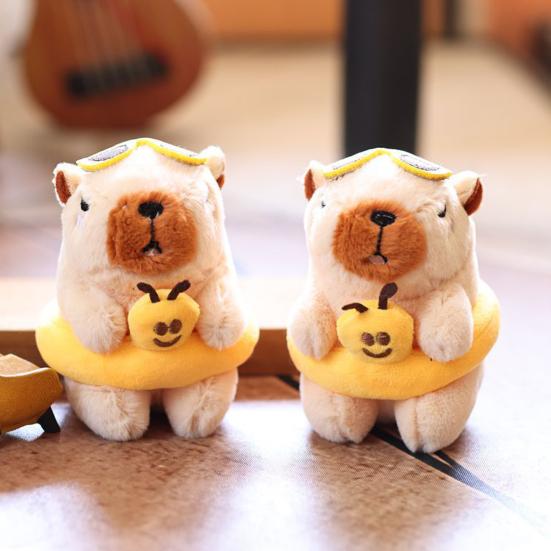 Capybara Doll Pendant Fluffy Capybara Keychain with Swimming Ring Design Cartoon Plush Doll Cute Backpacks Pendant Gift for Kids Friends