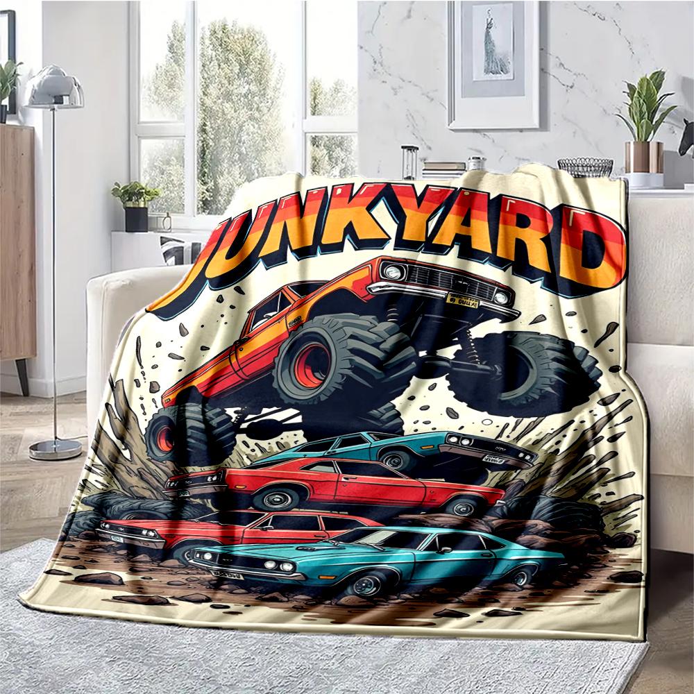 Truck Theme Printed Blanket - Perfect for Couch, Bed, Travel & Outdoor Use | Machine Washable, Cozy & Durable.