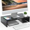 FITUEYES Wooden Desktop Monitor 425mm Desktop Computer DT104201WB Stand, Stand, Wide, Storage, Stand, Black,