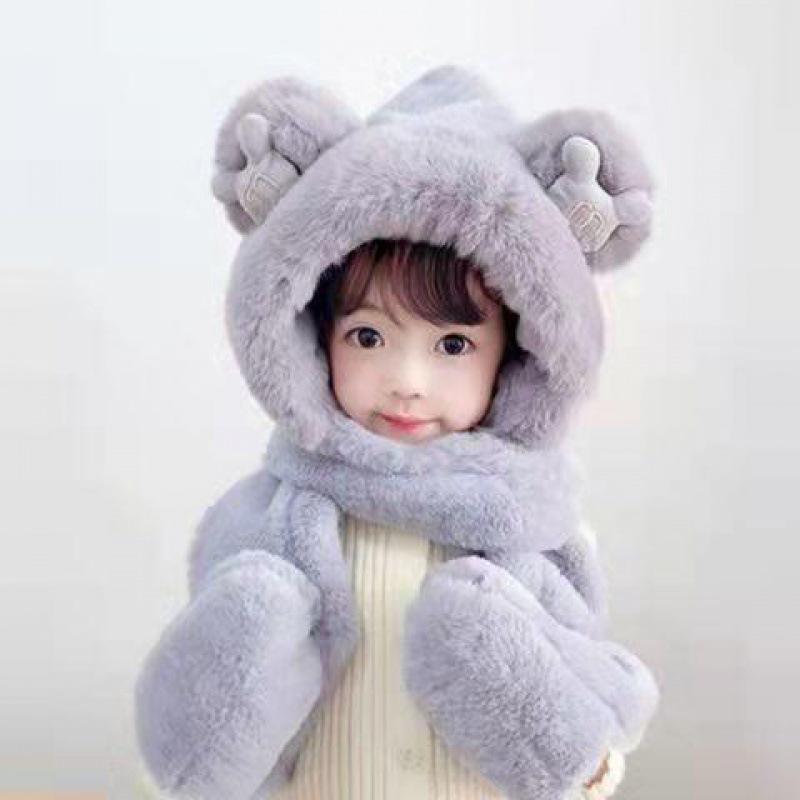 "Women's Winter Little Bear Hat, Scarf, and Gloves Set - Stylish and Warm"