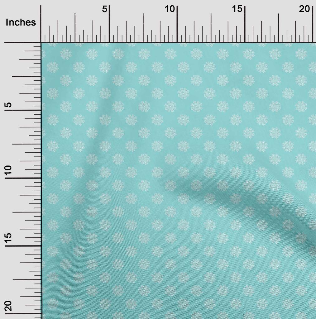 oneOone Cotton Poplin Aqua Blue Fabric Asian Ornamental Diy Clothing Quilting Fabric Print Fabric By Yard 42 Inch