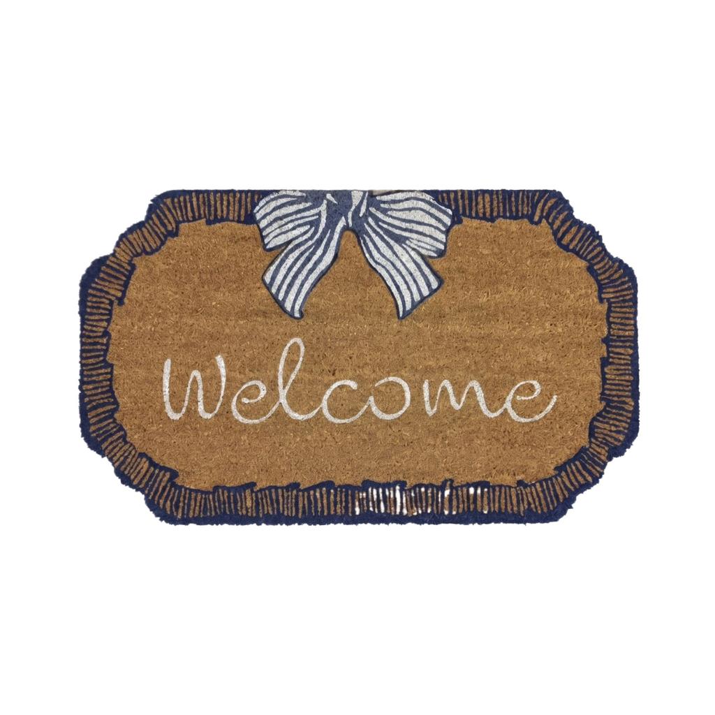 Наружный кокосовый коврик для двери с бантом и надписью Welcome, прямоугольной формы, с нескользящей поверхностью, для прихожей, крыльца, патио, домашнего использования