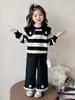 Girls' Striped Doll Collar Sweatshirt & Polka Dot Pants Set - Spring/Autumn 2025 Fashion for Small/Medium Children