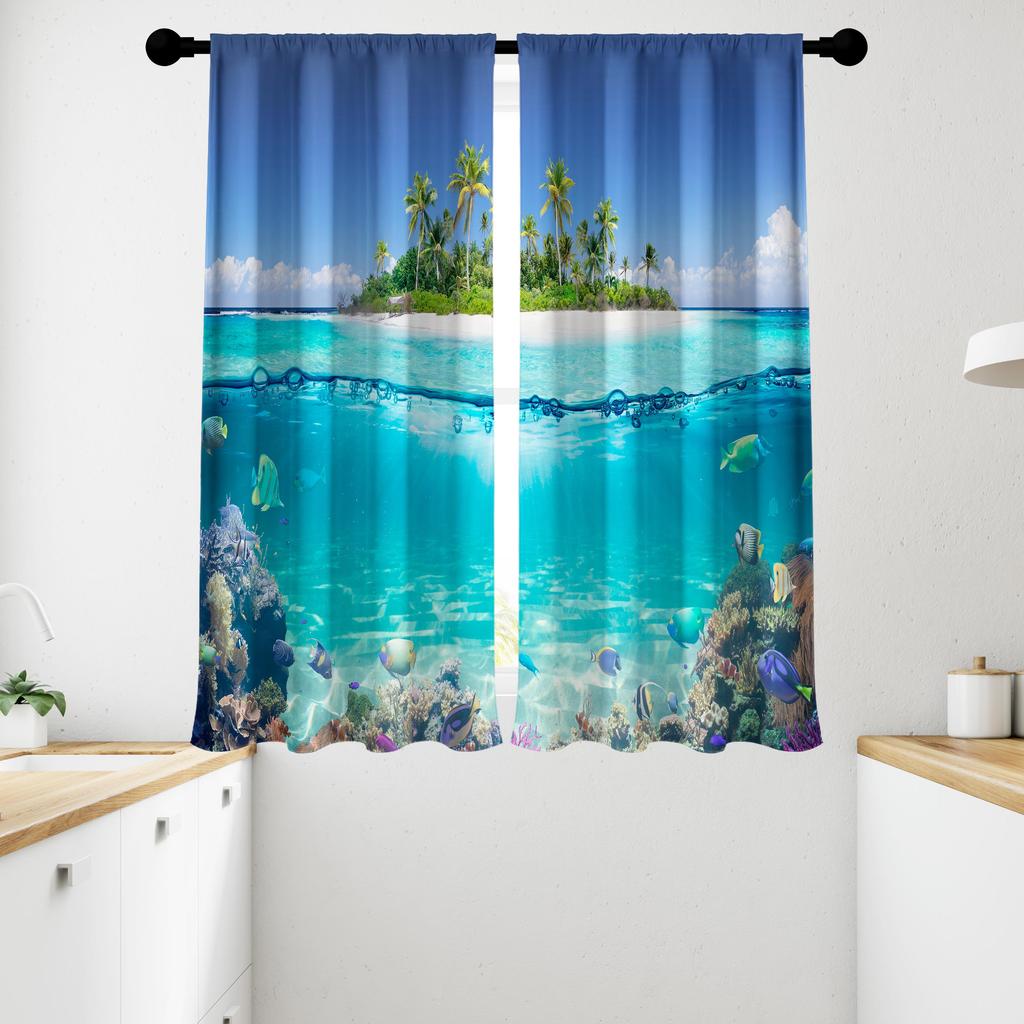 2 шт., Декоративные шторы на окна с изображением пляжа, заката и океана, для гостиной, спальни, столовой, кухни, фермерского дома, домашнего декора