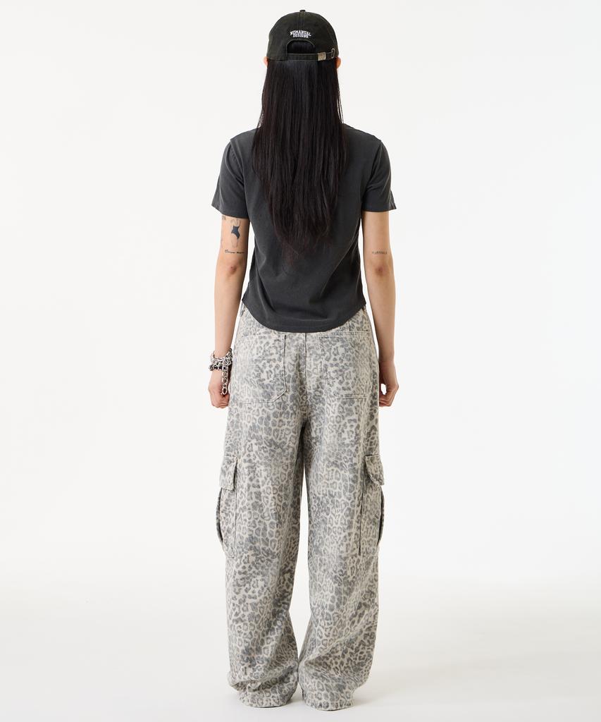 UNKNOWN PLANET Leopard Wide Cargo Pants Gray