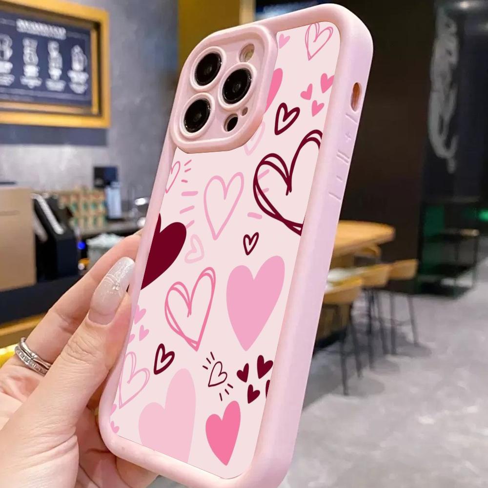 Розовый мультяшный чехол для телефона в форме сердца, подходит для iPhone 17 16 15 14 13 12 11 Pro/Max/Plus, противоударный и защищающий от падений