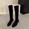 Fashion Solid Color Classic Designer Retro Women's Knee-high Boots Winter Fashion Square Low-heeled Shoes Slim Long Botas De Mujer