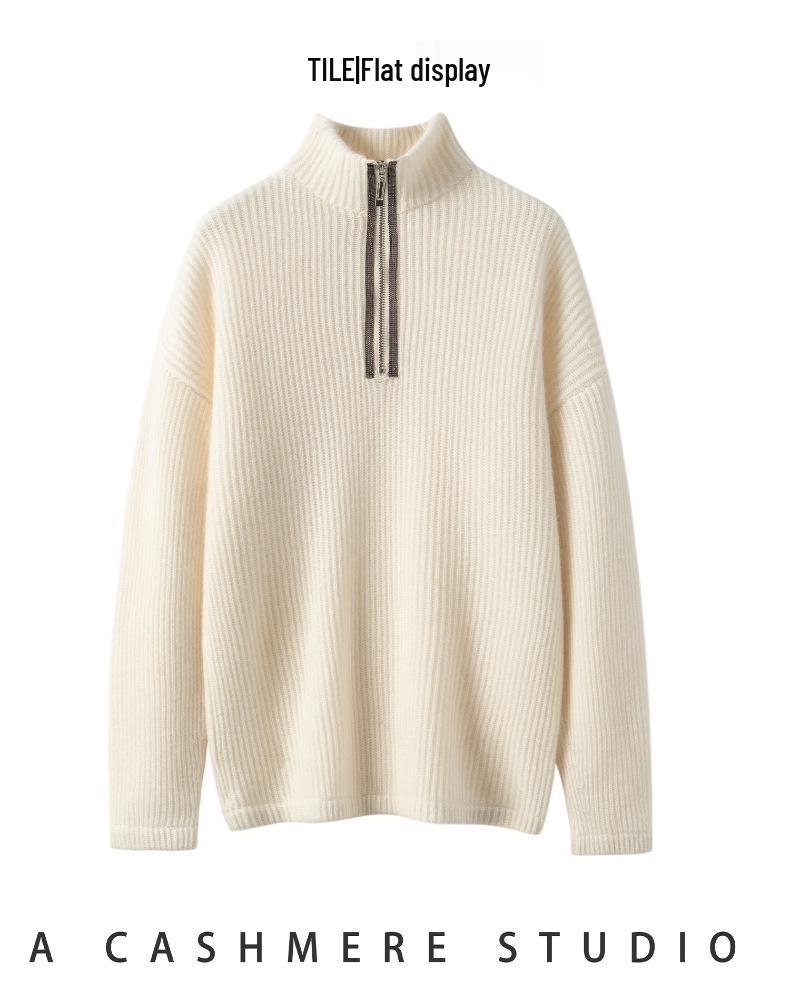 Women's Cashmere Half-Zip Lapel Sweater, Loose Fit, Thickened Pullover, Autumn/Winter 2026 Collection