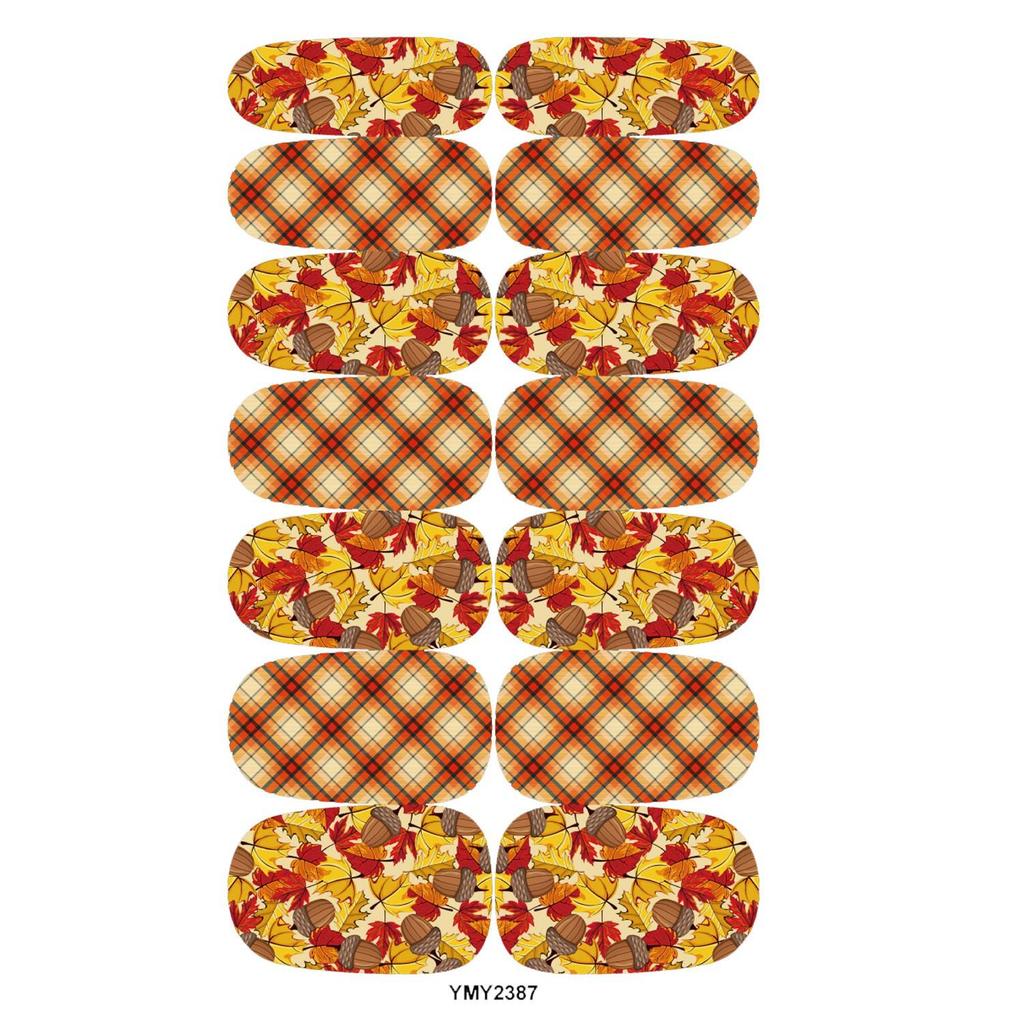 Autumn Maple Leaf & Plaid Waterproof Nail Art Stickers (YMY2380-2388)
