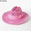 100% Natural Straw Western Cowboy Hat For Women Men Summer Beach Sun Hat Pink Cowgirl Hats Sombrero Hombre
