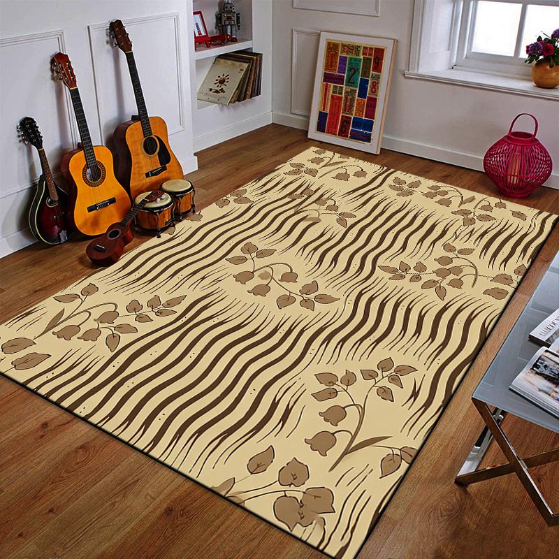 Bell Flowers and Wavy Lines Pattern Patterned carpet a non slip rug suitable for all seasons and any setting, gift