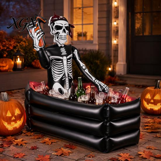 Funny Halloween Gifts for Friends Inflatable Skull Ice Bucket, Pirate Skeleton Drink Cooler Party, Leakproof Events Thickened PVC Portable Beverage
