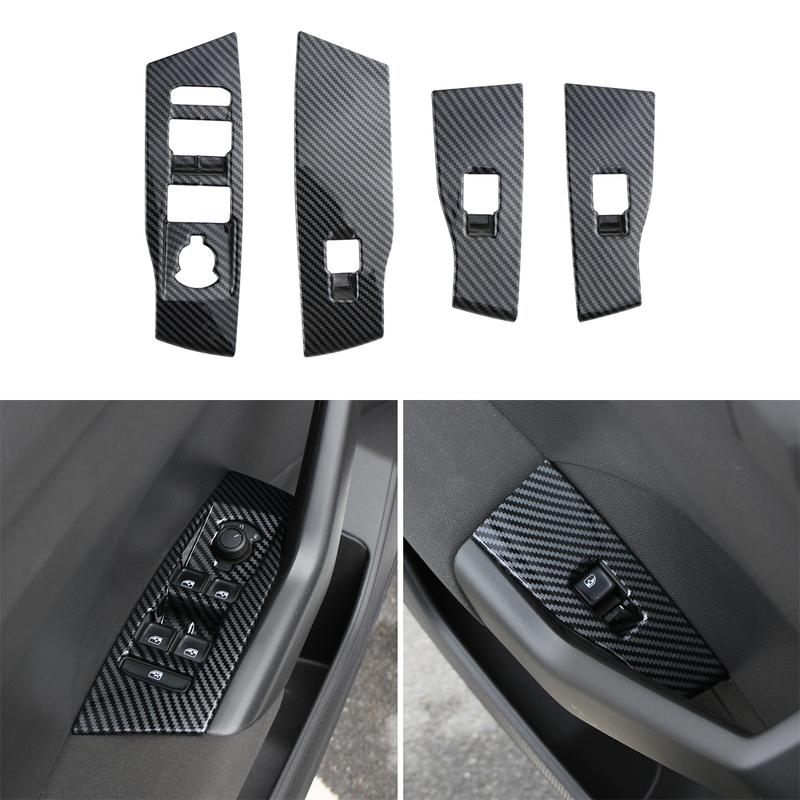 Car Door Window Lift Switch Panel Cover for Volkswagen VW T-CROSS Tcross 2018- LHD 4Pcs Imitation Carbon Fiber Accessories