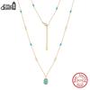 EFFIE QUEEN Модная подвеска-кулон овальной формы с бирюзой из стерлингового серебра 925 пробы, цепочка-звено, шарм-ожерелье, белые жемчужины, повседневные тонкие ювелирные изделия MPN18