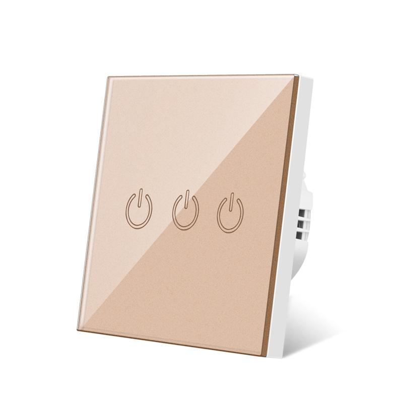 NOVSKI EU Standard Fully Tempered Glass 3 Gang Touch Wall Switch