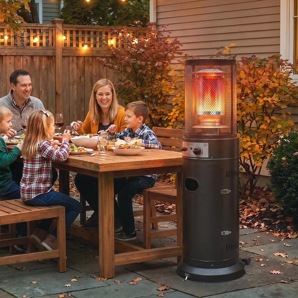 11 kW Gas Patio Heater with Continuous Regulation, Anti-Tip Protective Grid and 2 Wheels Black