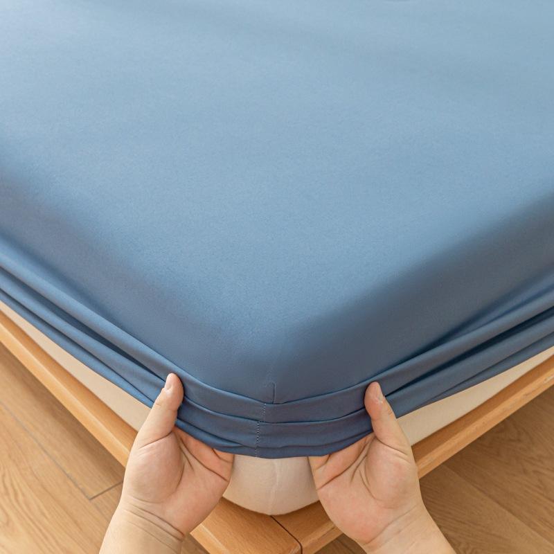 Cross-Border Hot Selling Solid Color Sanding Skin-Friendly Aloe Cotton Bedspread Washed Cotton Fitted Sheet Simmons Dustproof Protective Cover
