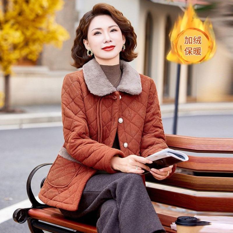 Fleece Mother Winter Thickened Cotton-padded Coat New Coat Middle-aged Autumn and Winter Short Warm Cotton-padded Jacket Women