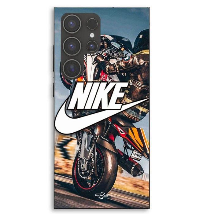 Coque Pour Samsung Galaxy S23 Ultra nike logo blanc roue moto Maniacase