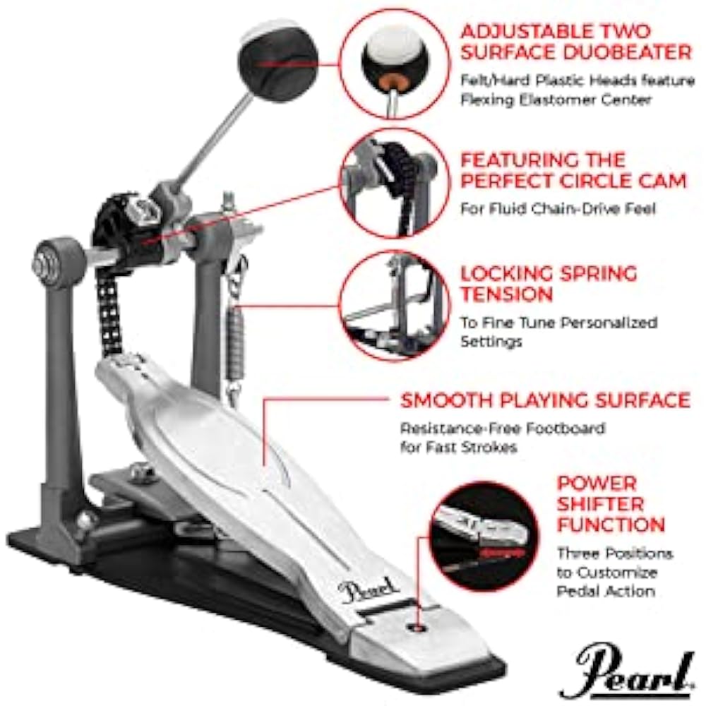 Pearl P-1030 Pearl Drum Single Pedal Eliminator Solo “BLACK” Round Cam Duo Beater
