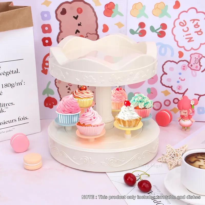 3 Model Cute Automatic Rotating Dessert Stand - Sushi Cake Display Plate Rack - Birthday Decoration Gifts - Revolving Food Serve