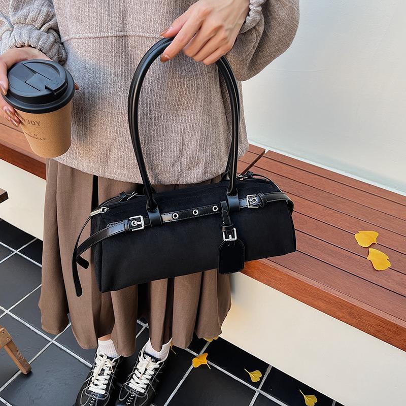 Винтажная нишевая замшевая сумка-боулинг, женская новая повседневная сумка подмышку, популярная сумка через плечо