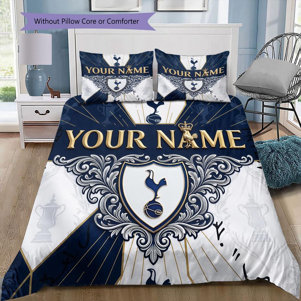 Custom Name,Tottenham Hotspur FC Pattern Bedding Home Decoration Birthday Gift ( 1 duvet cover + 2 pillowcase, without core),fan merchandise.