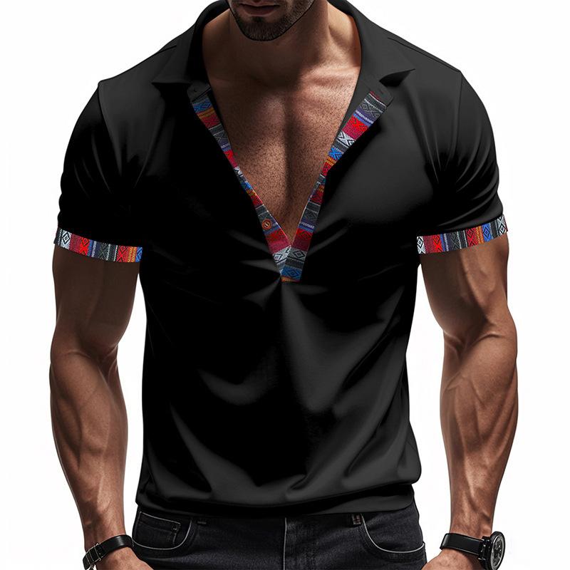 Mens Casual Loose Short Sleeve Printed Polo T Shirt