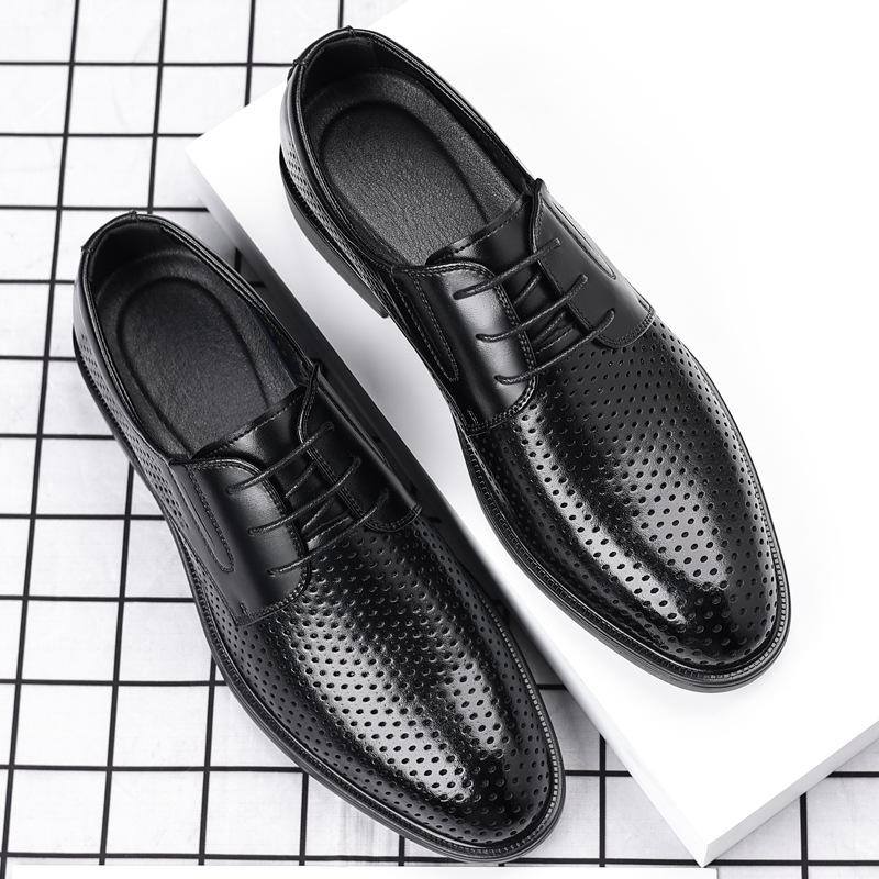 Кожаная обувь мужская 2025 лето полая нарядная мужская обувь офисная обувь с отверстиями тренд 2025